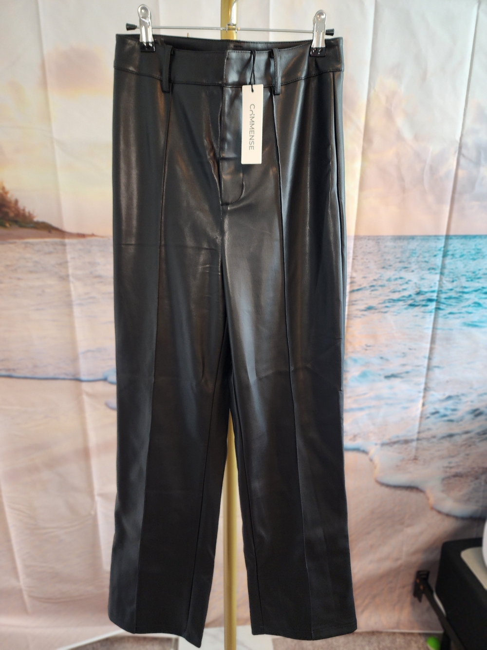 Commense Black Faux Leather Dress Pants